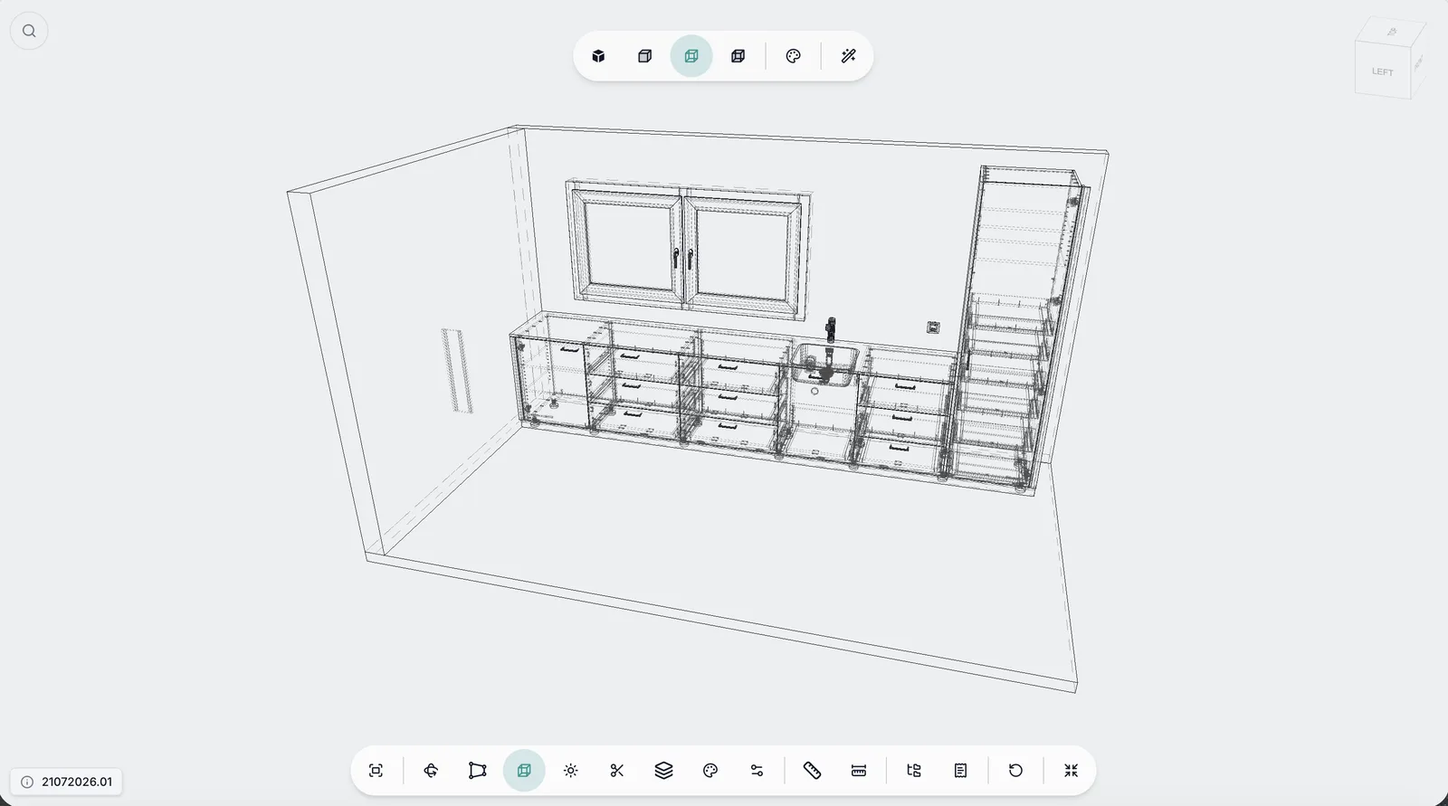 Drahtgitter-Ansicht einer Küchenzeile in EVI Cockpit Basic